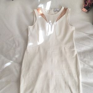 White Fitted Dress with Mesh Accents